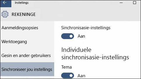 hoe sinchroniseer ek my instellings in windows 10?