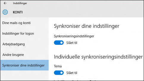 hvordan synkroniserer jeg mine indstillinger i windows 10?