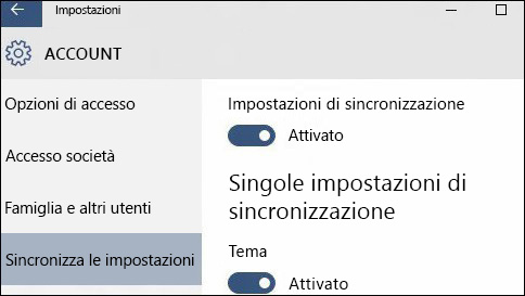 sincronizzare le impostazioni in windows 10