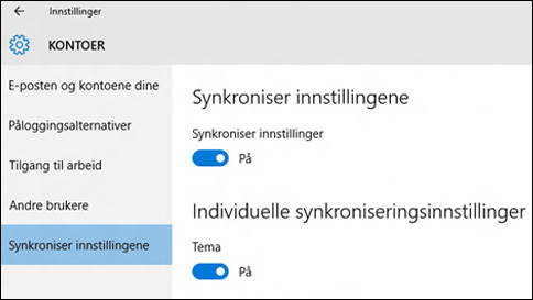 hvordan synkroniserer jeg innstillingene mine i windows 10?