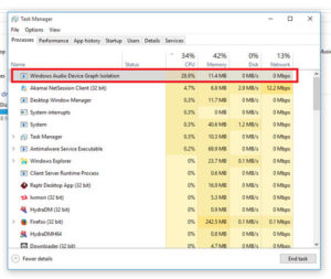 Изоляция графов аудиоустройств windows 10 грузит процессор
