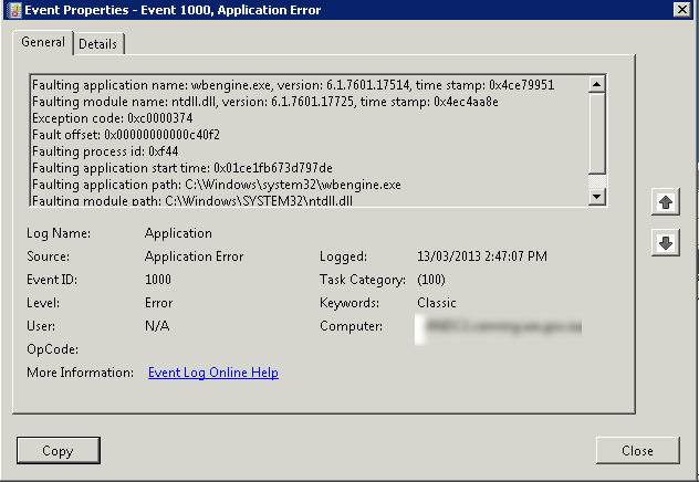 wbengine.exe EXE del Servicio del módulo de copia de seguridad a nivel de bloque de Microsoft® (32 bits)
