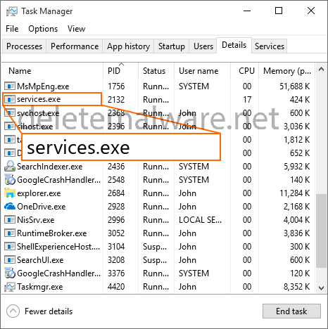 services.exe App for tjenester og kontroller (32-biter)